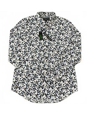 NWT Paisley & Gray Mens White Leaf Printed Long Sleeve Shirt Slim Fit Size Large